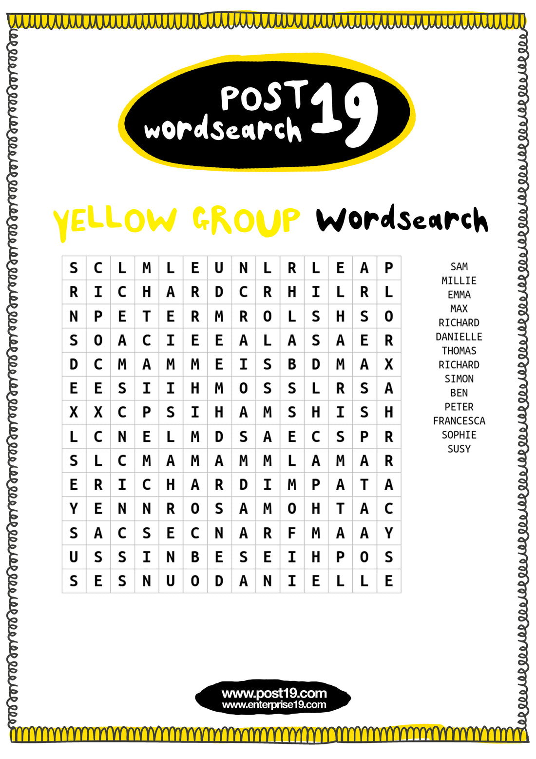 Yellow Group Wordsearch